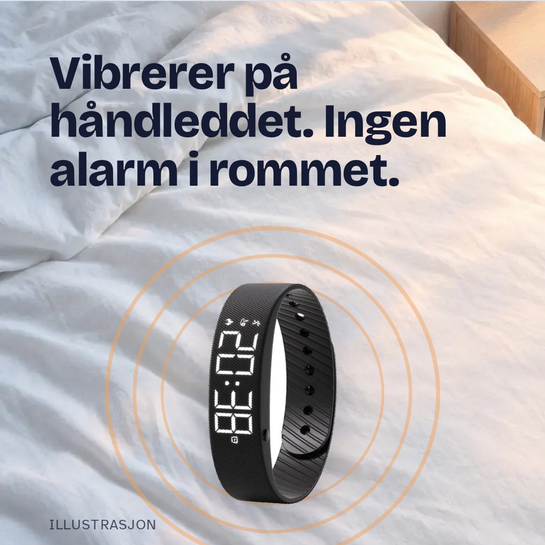 Armbåndet vibrerer på håndleddet, ingen alarm i rommet
